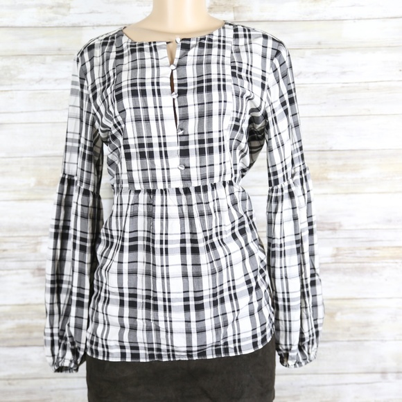 LOFT white & black bell sleeve top sz XS - Picture 6 of 7